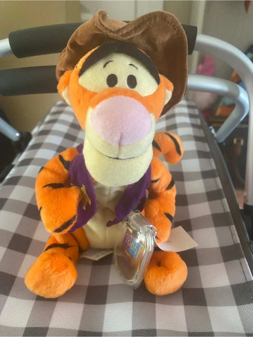 Disney Orange Tigger Plush with Purple Vest and Brown Hat